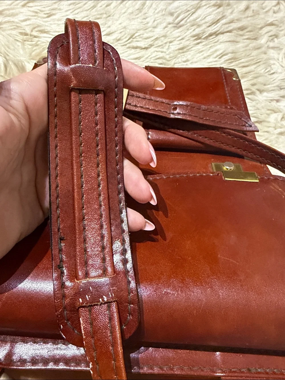 Genuine Leather Classic Men's Leather Satchel in Brown 13.5x10x4